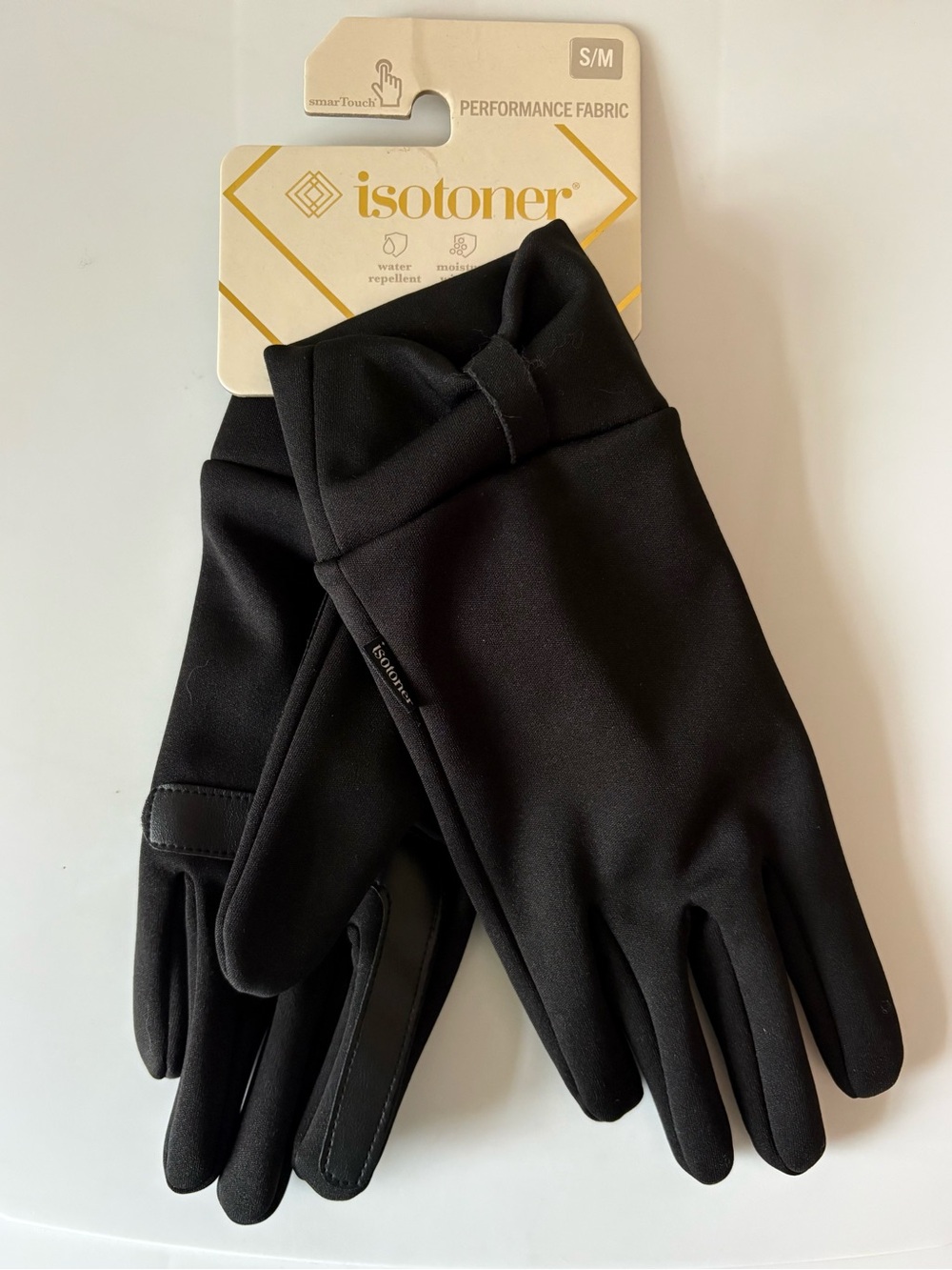 Isotoner Size S/M Performance Fabric Touchscreen Gathered Cuff Black Gloves New